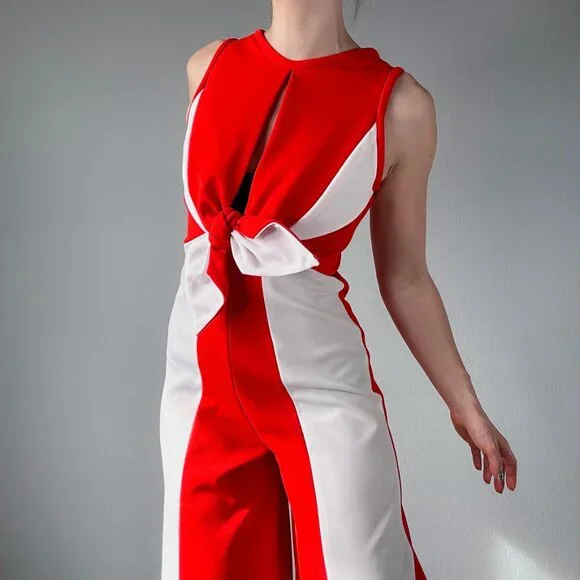 Rare Vintage 70's Bell Bottom Jumpsuit with Halter Style Top - Picture 2 of 8